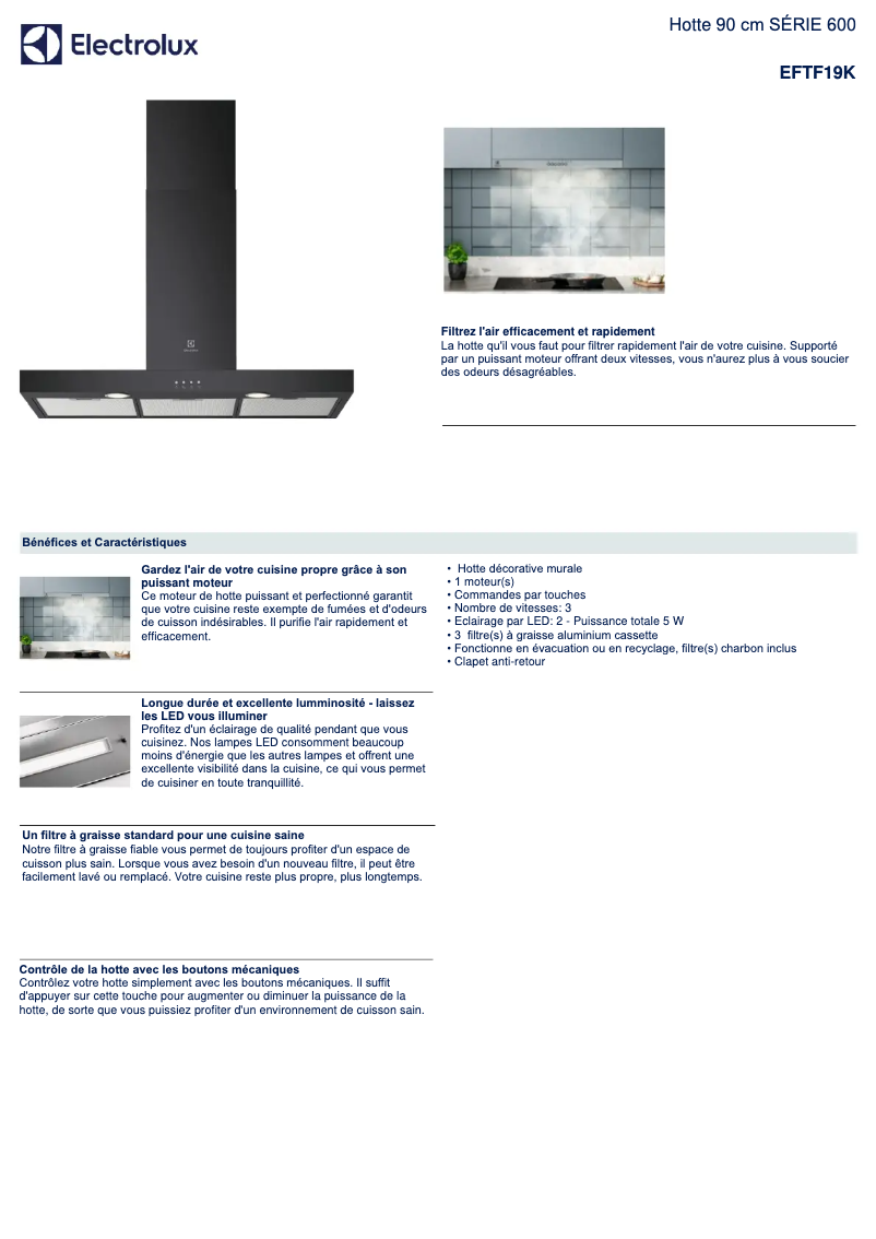 Página 1 del manual Ficha técnica Electrolux EFTF19K
