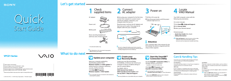 Image de la première page du manuel de l'appareil Vaio VPCZ12HGX