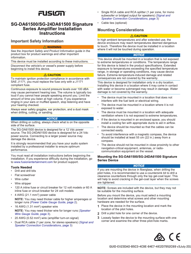 Page 1 de la notice Manuel utilisateur Fusion SG-24DA61500