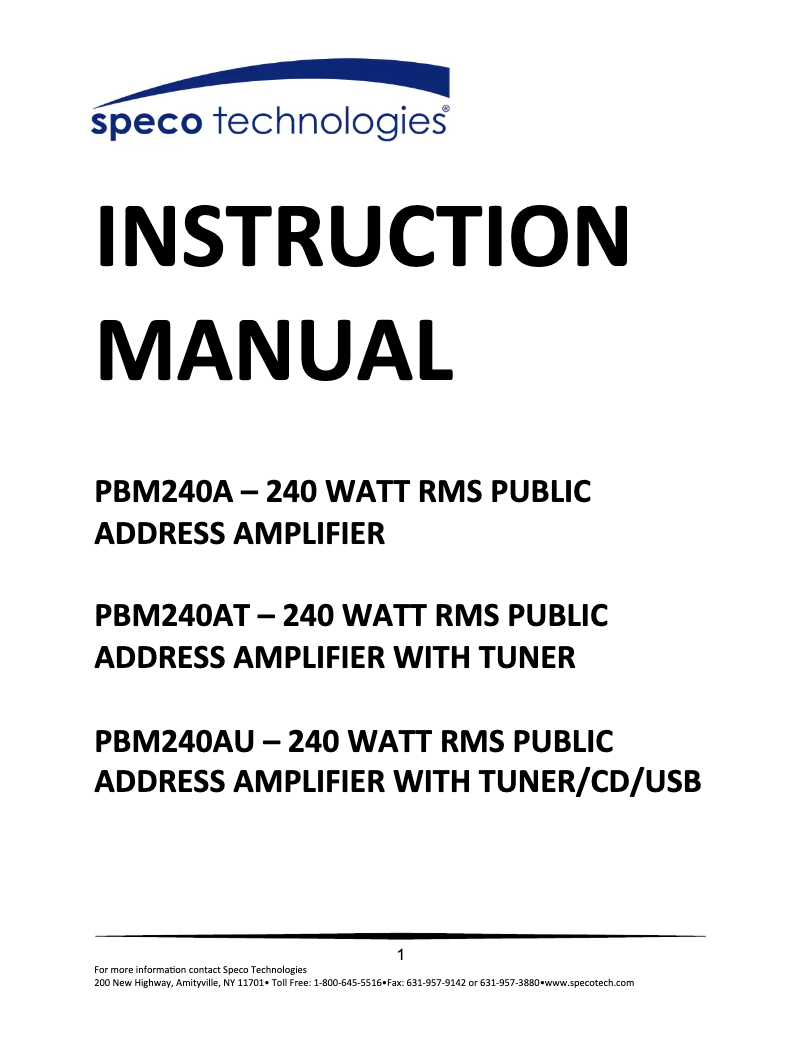 Page 1 de la notice Manuel utilisateur Speco Technologies PBM240AU
