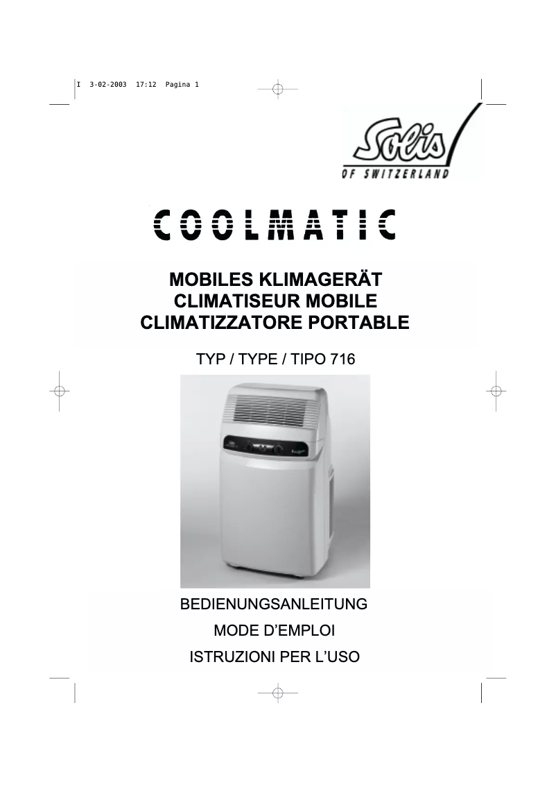 Page n°1 - Manuel utilisateur Solis Coolmatic 716