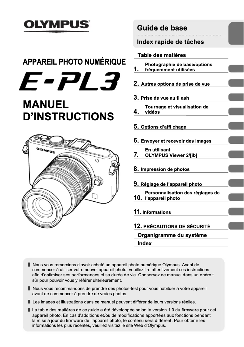 Imagen de la primera página del manual del dispositivo PEN E‑PL3