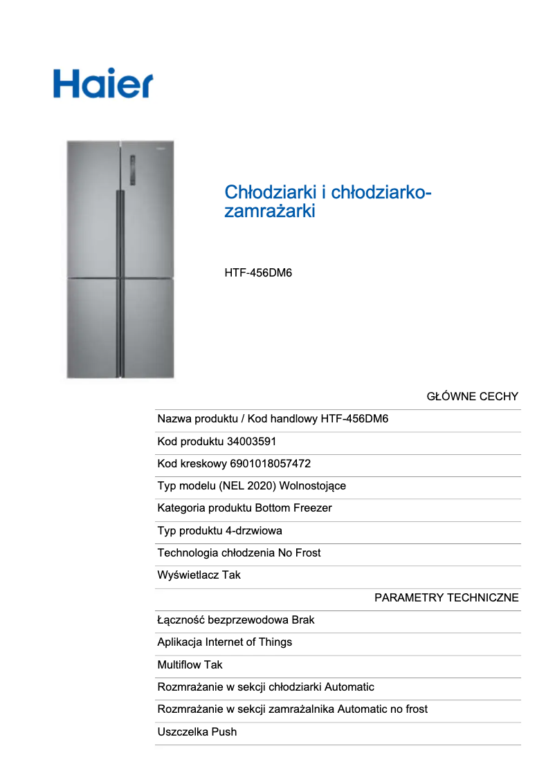 Image de la première page du manuel de l'appareil HTF-456DM6