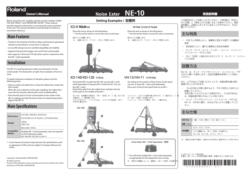 Page n°1 - Manuel utilisateur Roland NE-10