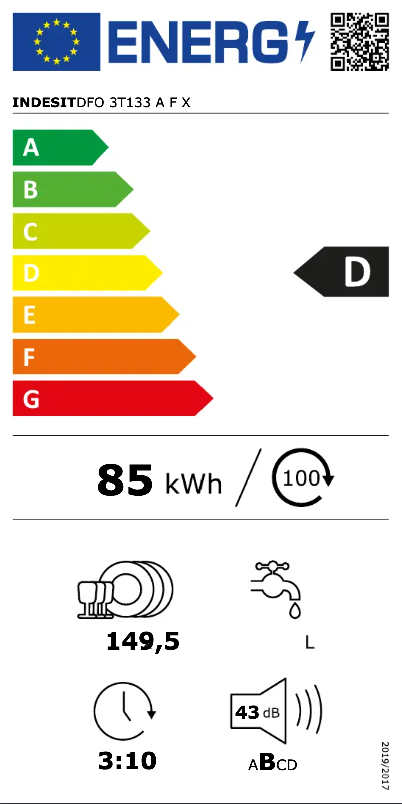 Page 1 de la notice Label énergétique Indesit DFO 3T133 A F X