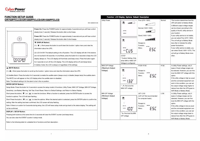Page n°1 - Guide d'installation CyberPower OR1000PFCLCD