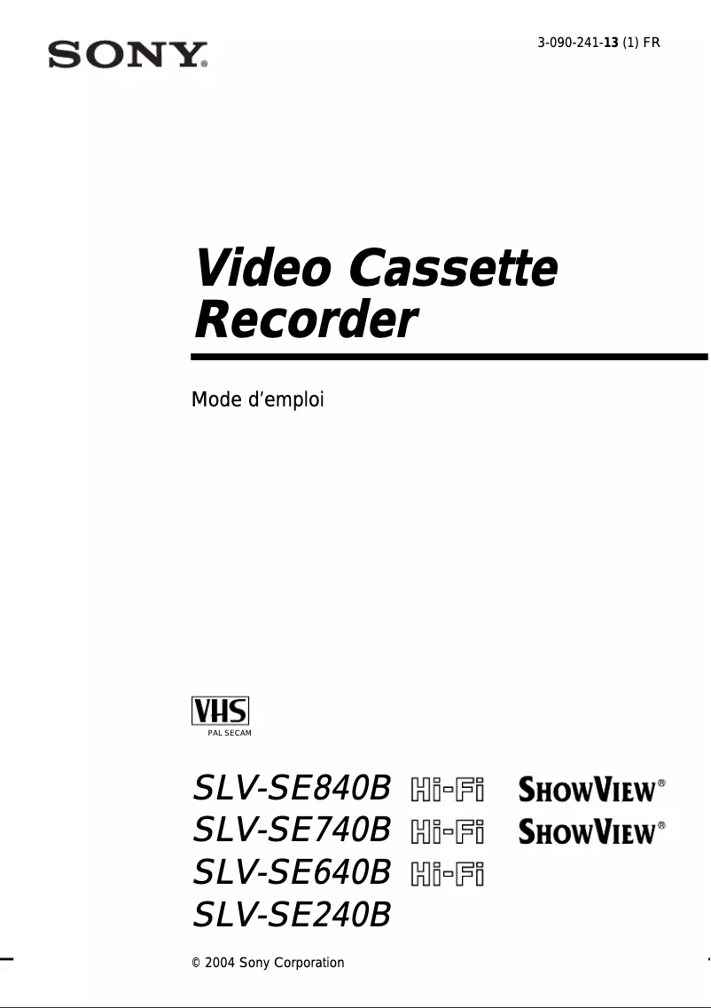 Page n°1 - Manuel utilisateur Sony SLV-SE240B