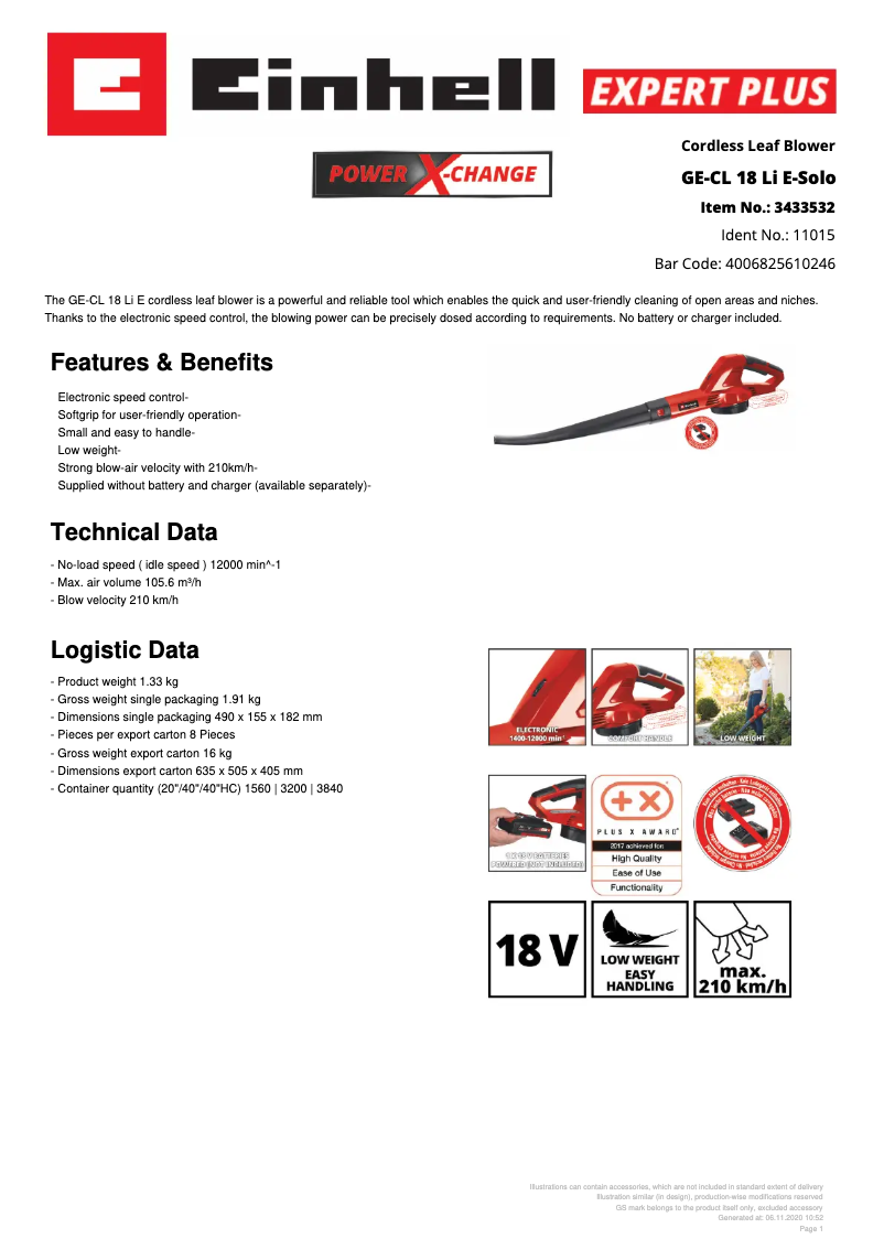 Image de la première page du manuel de l'appareil GE-CL 18 Li E-Solo