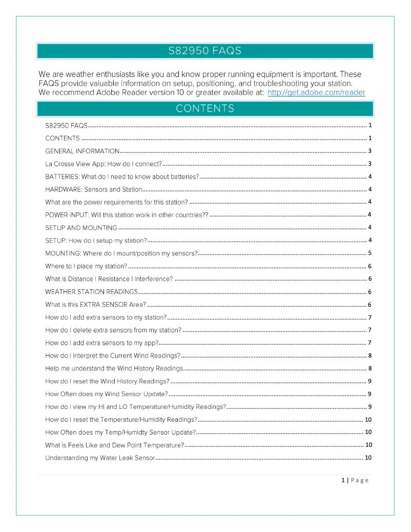 Page n°1 - FAQ La Crosse Technology S82950