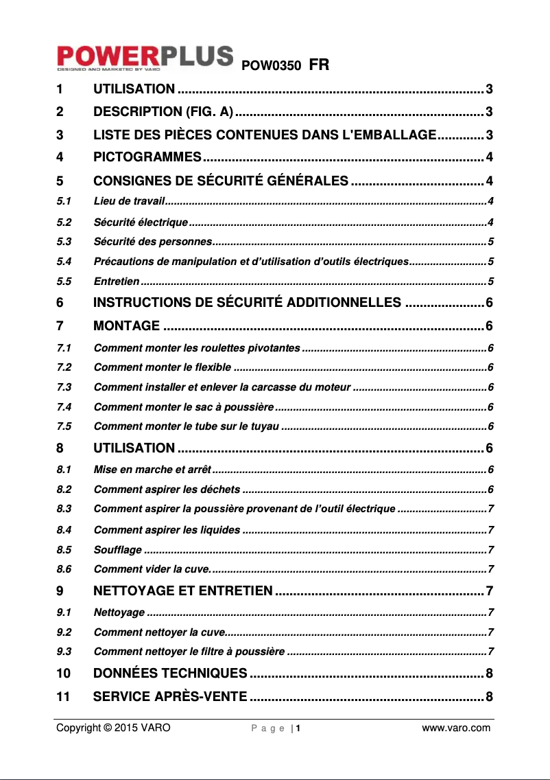 Page n°1 - Manuel utilisateur PowerPlus POW0350