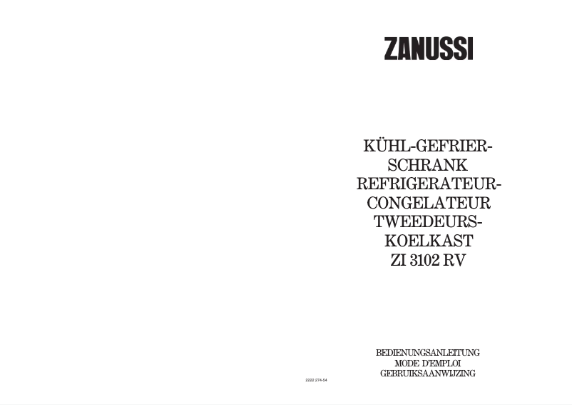 Page 1 de la notice Manuel utilisateur Zanussi ZI 3102 rv