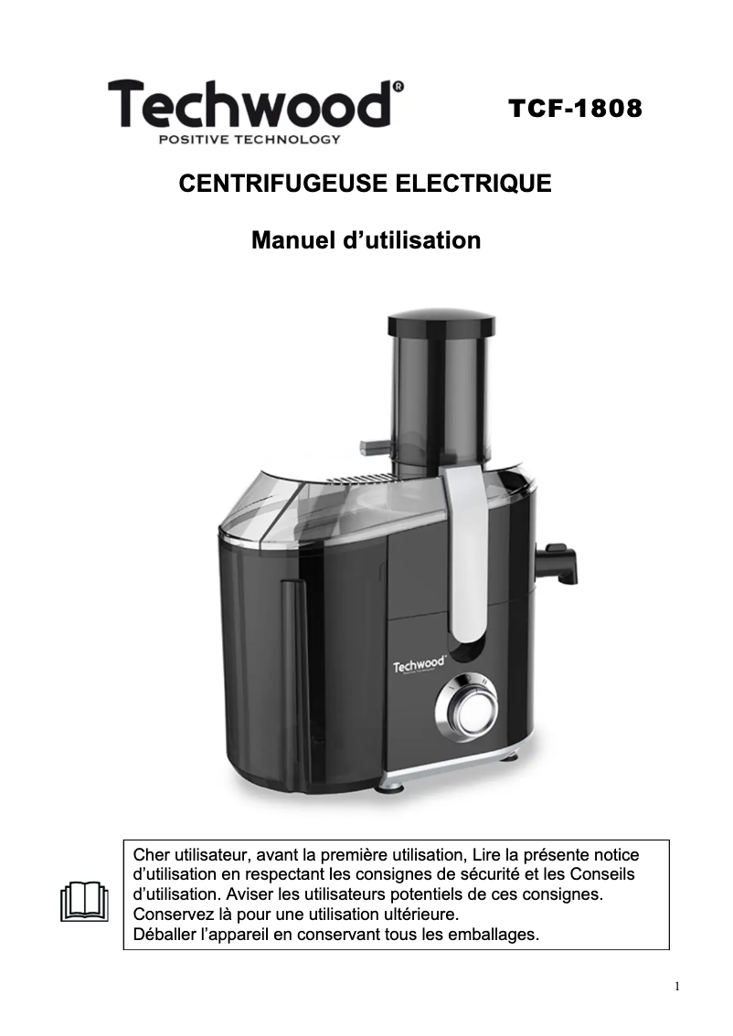 Page 1 de la notice Manuel utilisateur Techwood TCFI-1050