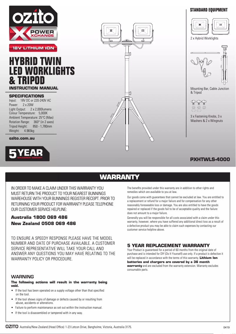 Página 1 del manual Manual de usuario Ozito PXHTWLS-4000