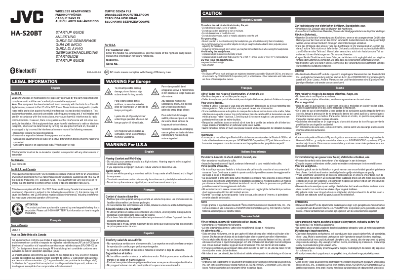 Page 1 de la notice Manuel utilisateur JVC HA-S20BT