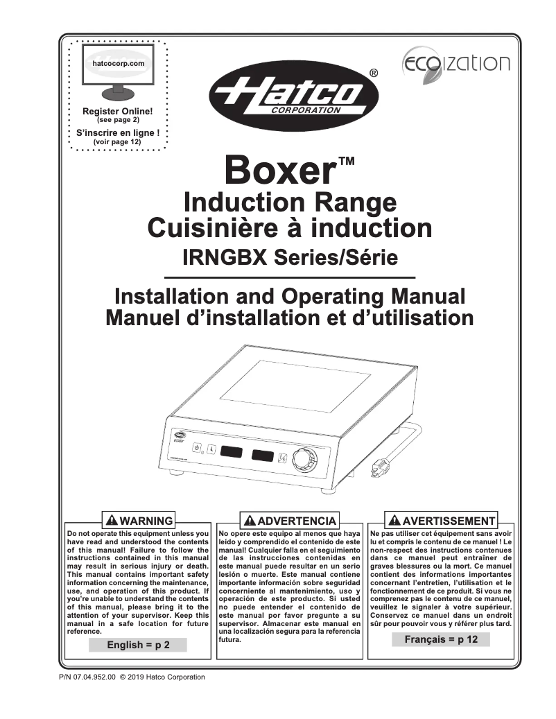 Page n°1 - Manuel utilisateur Hatco Rapide Cuisine IRNG-BXC1-14
