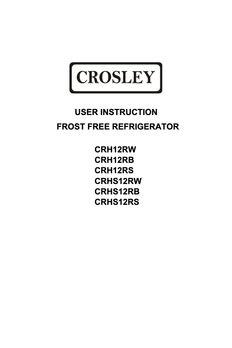 Page 1 de la notice Manuel utilisateur Crosley ​​​CRHS12RW