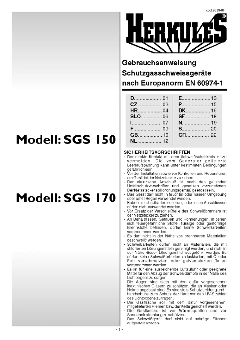 Page n°1 - Manuel utilisateur Herkules SGS 150