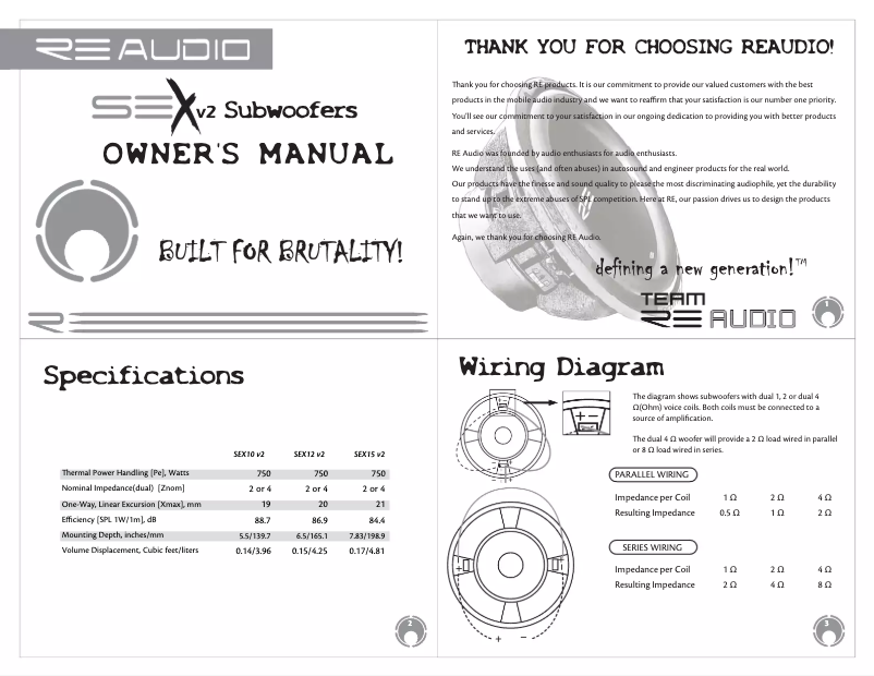 Page n°1 - Manuel utilisateur RE Audio SEXV2-10D2