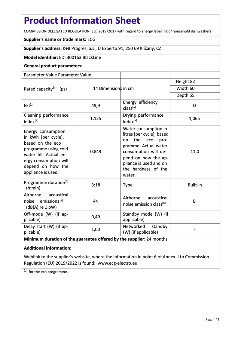 Page 1 de la notice Fiche technique ECG EDI 300163 BlackLine