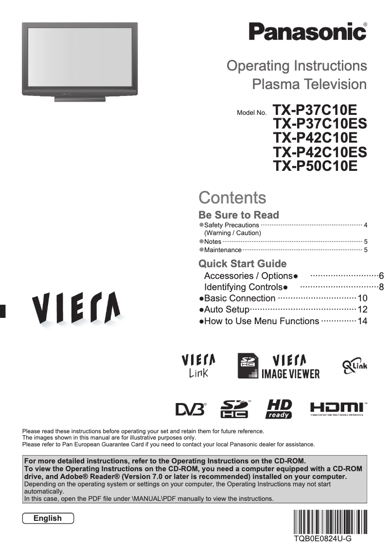 Page 1 de la notice Manuel utilisateur Panasonic Viera TX-P50C10E