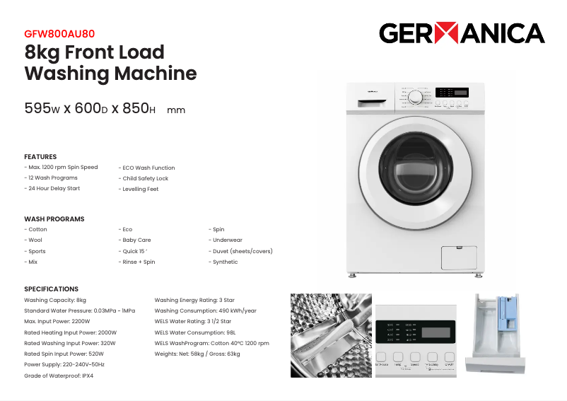 Page n°1 - Fiche technique Germanica GFW800AU80