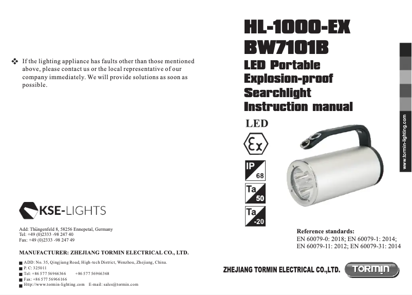 Page n°1 - Manuel utilisateur KSE-Lights HL-1000-EX