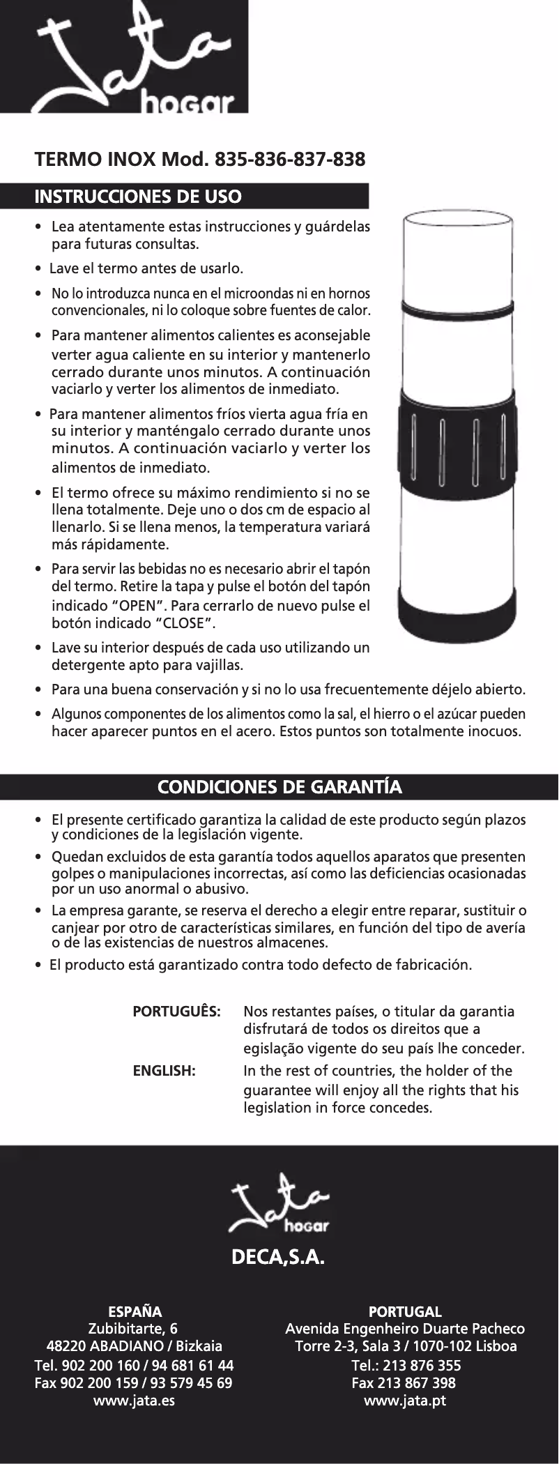 Page n°1 - Manuel utilisateur Jata 837