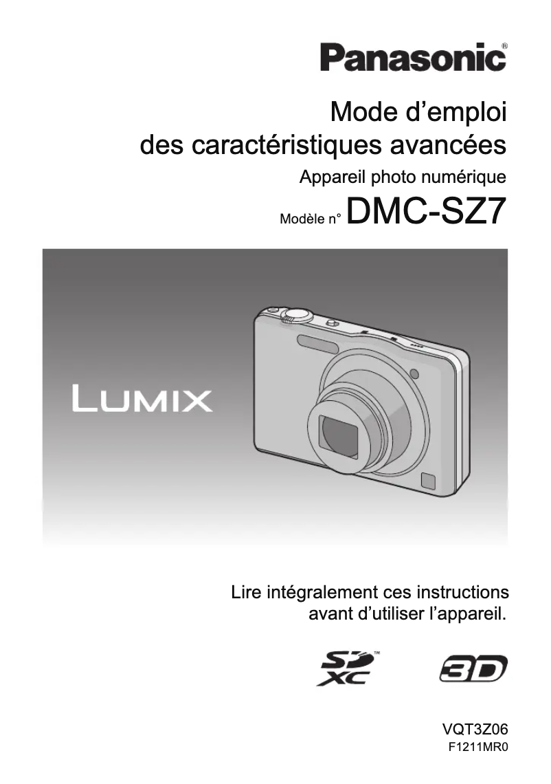 Image de la première page du manuel de l'appareil Lumix DMC-SZ7