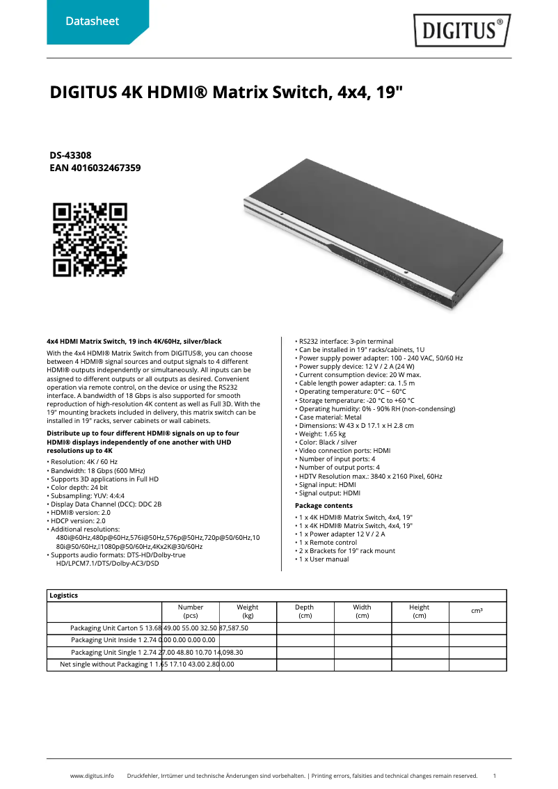 Página 1 del manual Ficha técnica Digitus DS-43308