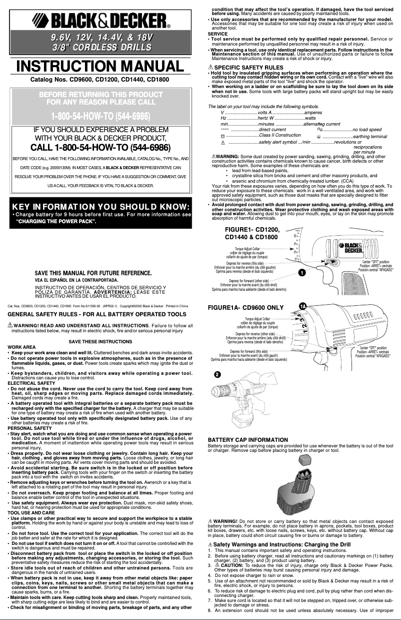 Page 1 de la notice Manuel utilisateur Black & Decker CD9600