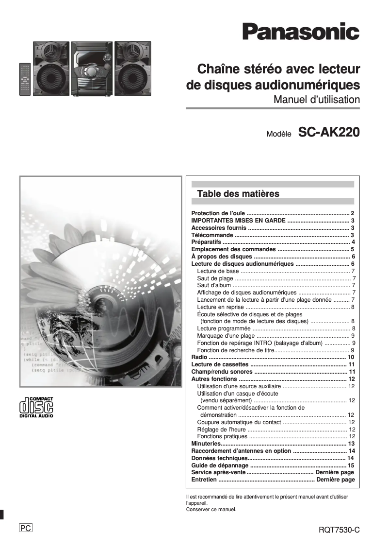 Page n°1 - Manuel utilisateur Panasonic SC-AK220