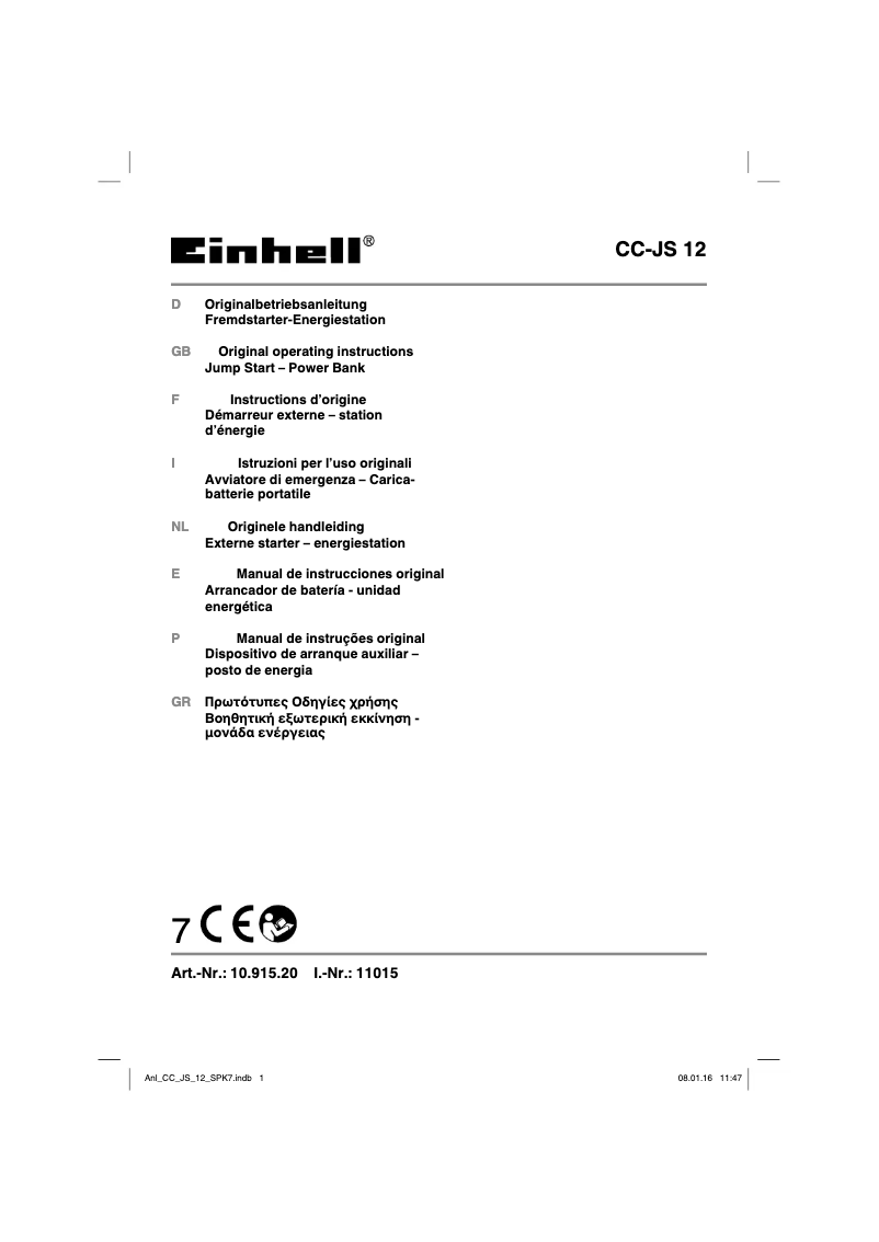 Page n°1 - Mode d'emploi Einhell CC-JS 12