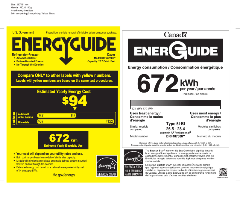 Page n°1 - Label énergétique Dacor DRF487500AP
