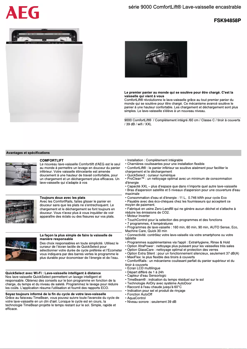 Page 1 de la notice Fiche technique AEG FSK94858P