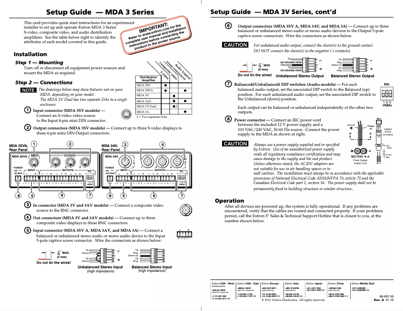 Page 1 of the manual User Manual Extron MDA 3AV