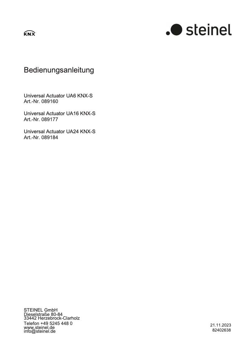 Page n°1 - Manuel utilisateur Steinel UA6 KNX