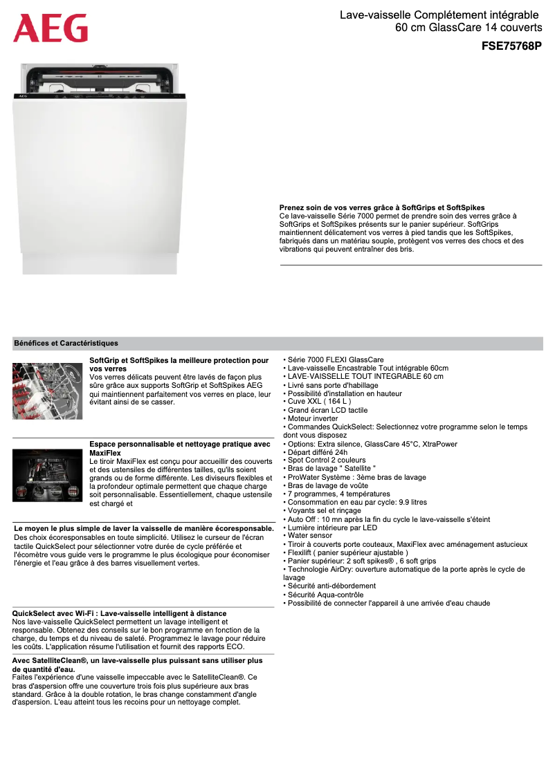 Page 1 de la notice Fiche technique AEG FSE75768P