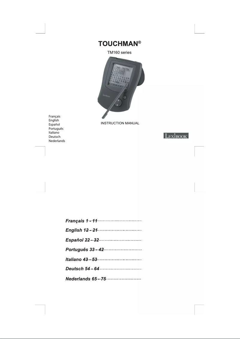 Page n°1 - Manuel utilisateur Lexibook Touchman TM160
