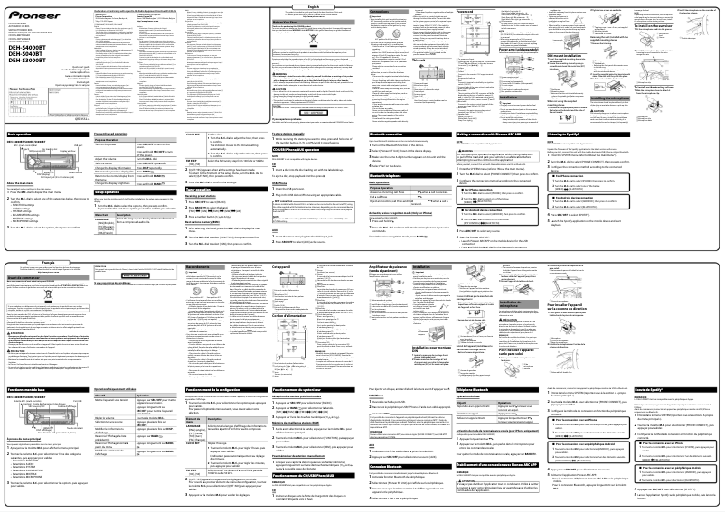Page n°1 - Guide de démarrage rapide Pioneer DEH-S4000BT