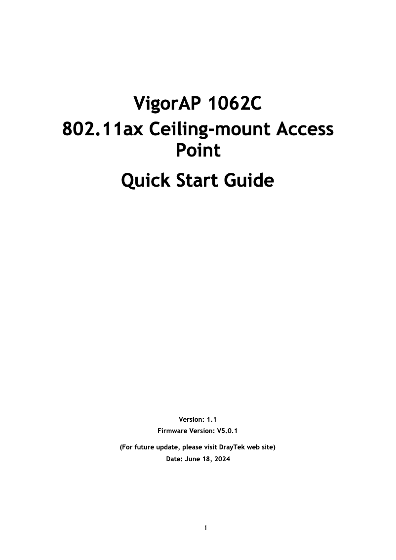 Page 1 de la notice Guide de démarrage rapide Draytek VigorAP 1062C