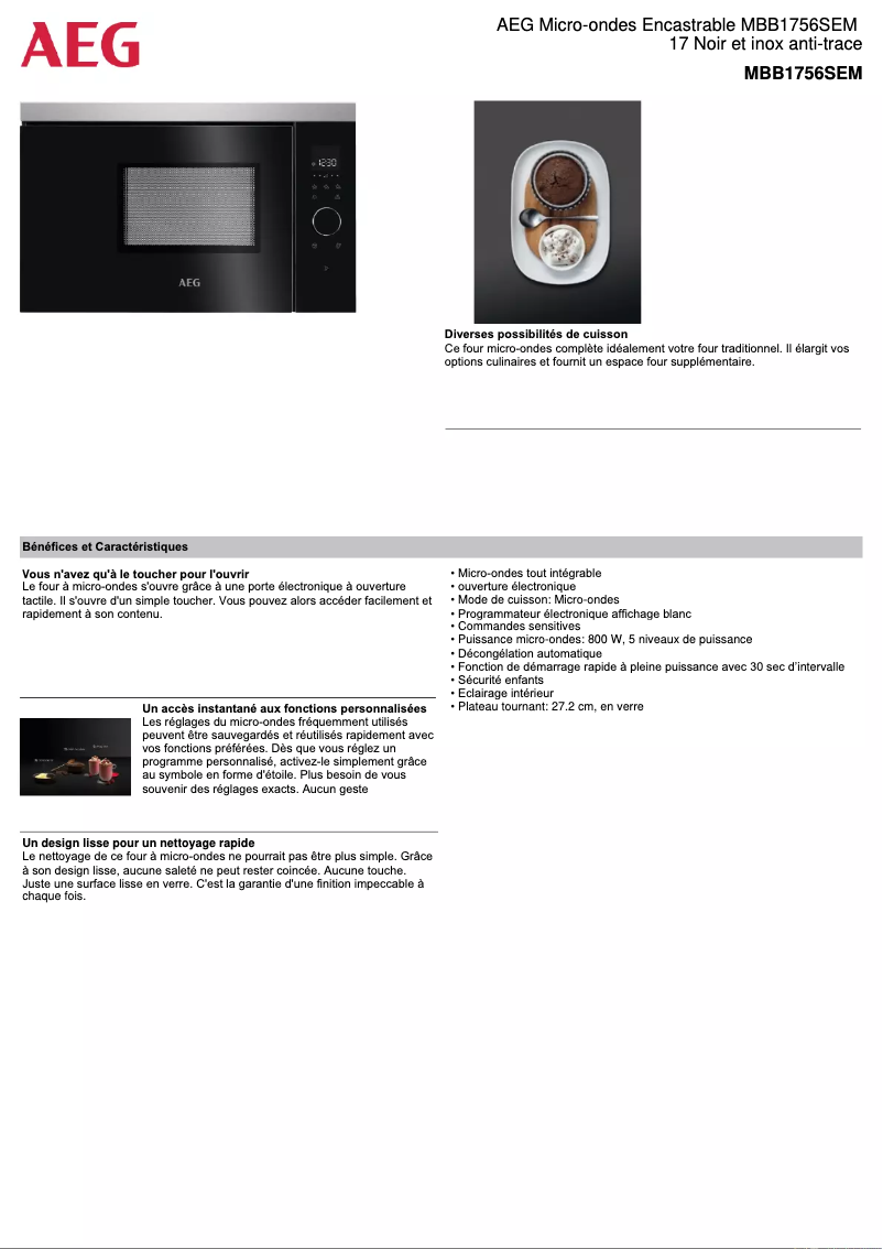 Page 1 de la notice Fiche technique AEG MBB1756SEM