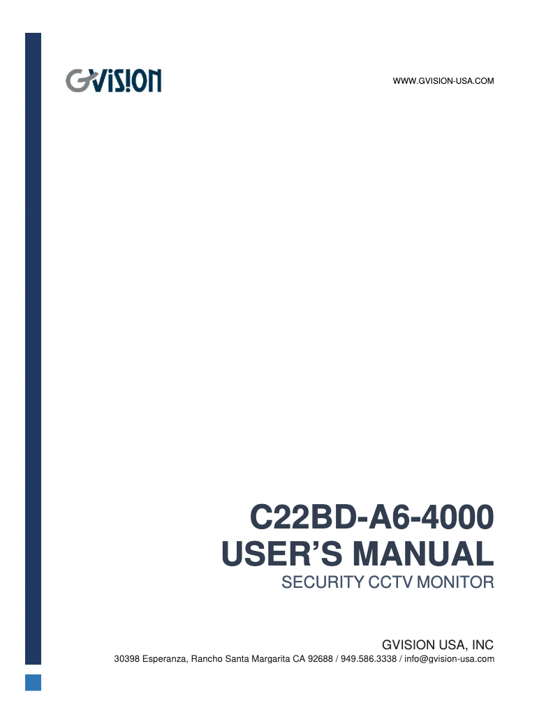 Page n°1 - Manuel utilisateur GVision C22BD-A6-4000