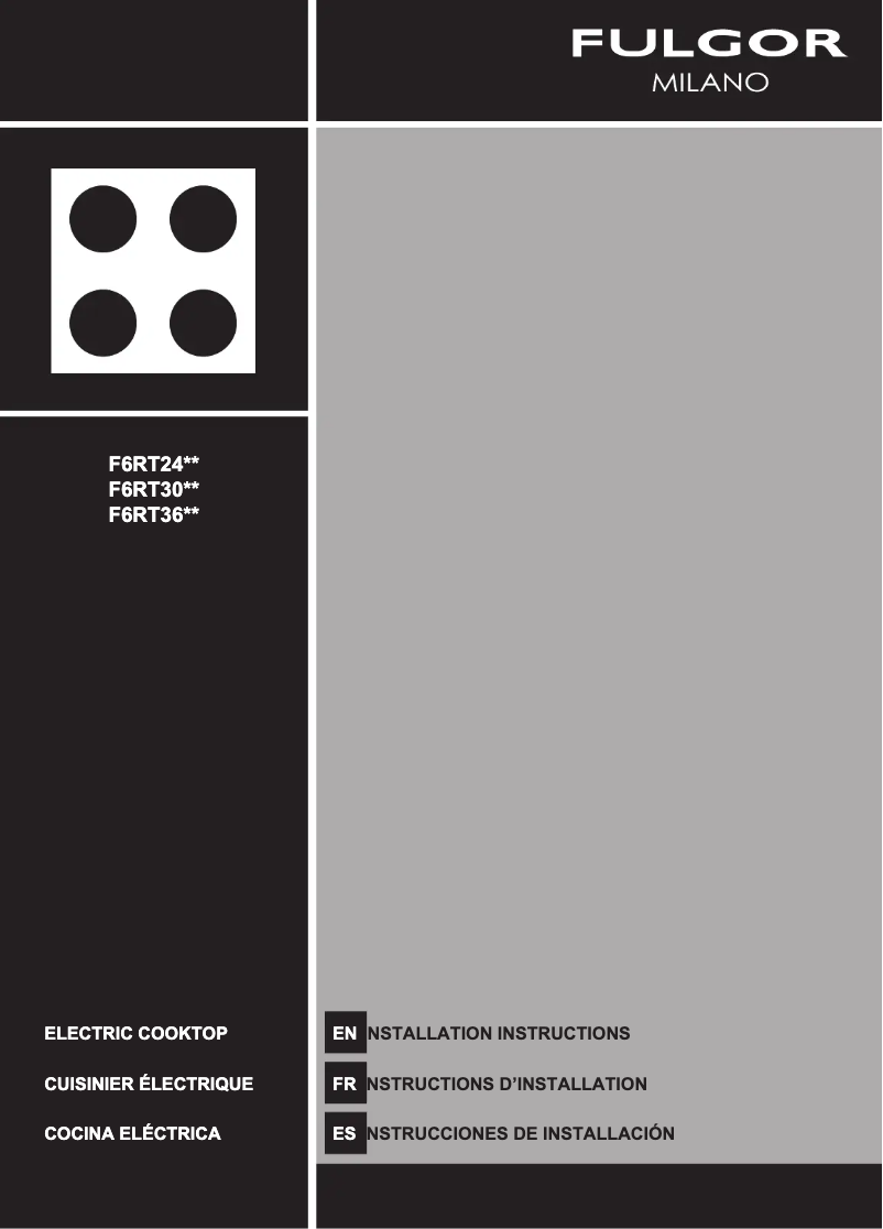 Page 1 of the manual Installation Guide Fulgor Milano F6RT30S2
