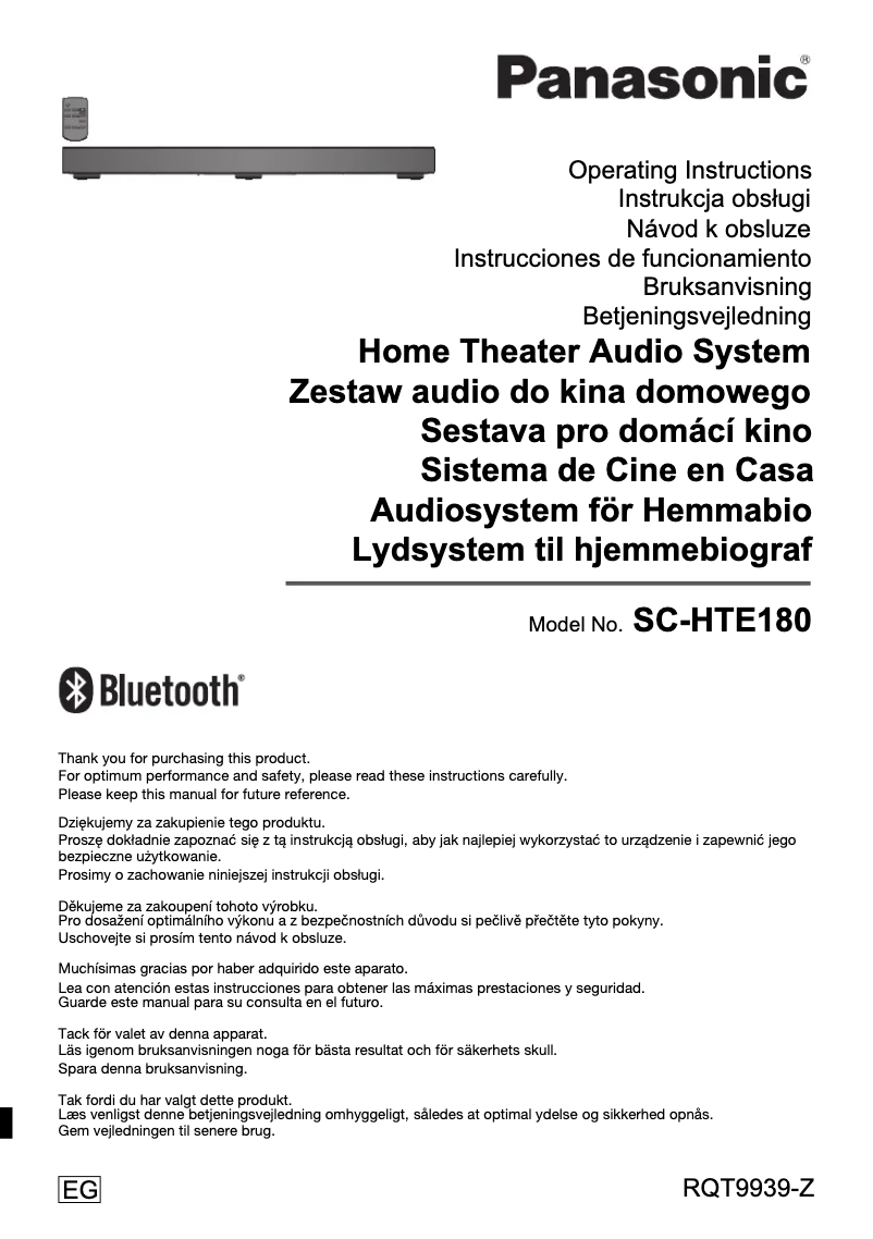 Page 1 de la notice Manuel utilisateur Panasonic SC-HTE180