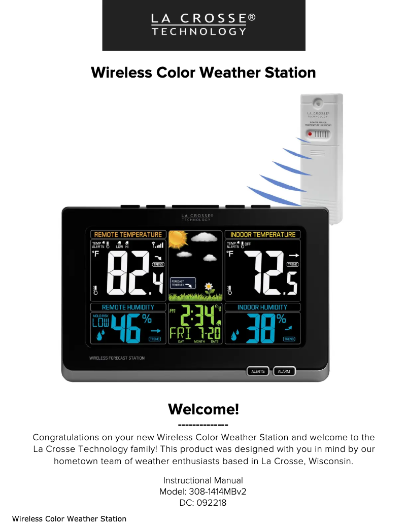Page n°1 - Manuel utilisateur La Crosse Technology 308-1414MBV2