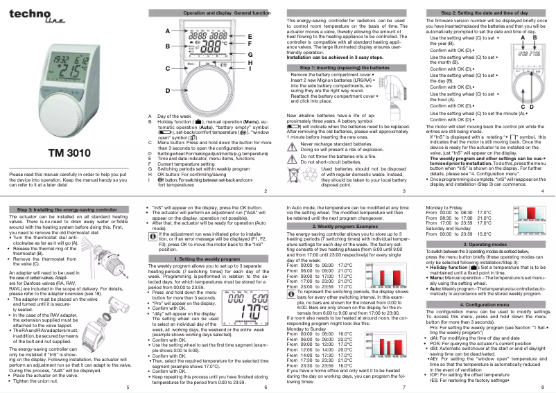 Page 1 de la notice Manuel utilisateur Techno Line TM 3010
