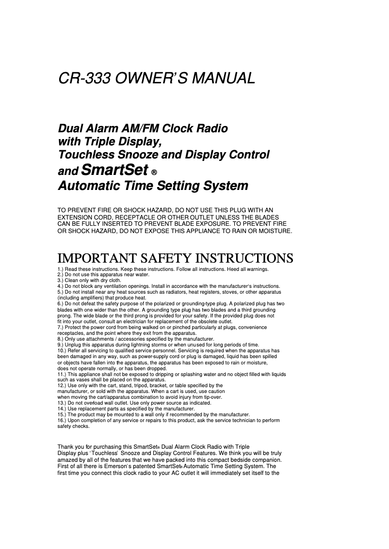 Page 1 de la notice Manuel utilisateur Lenco CR-333