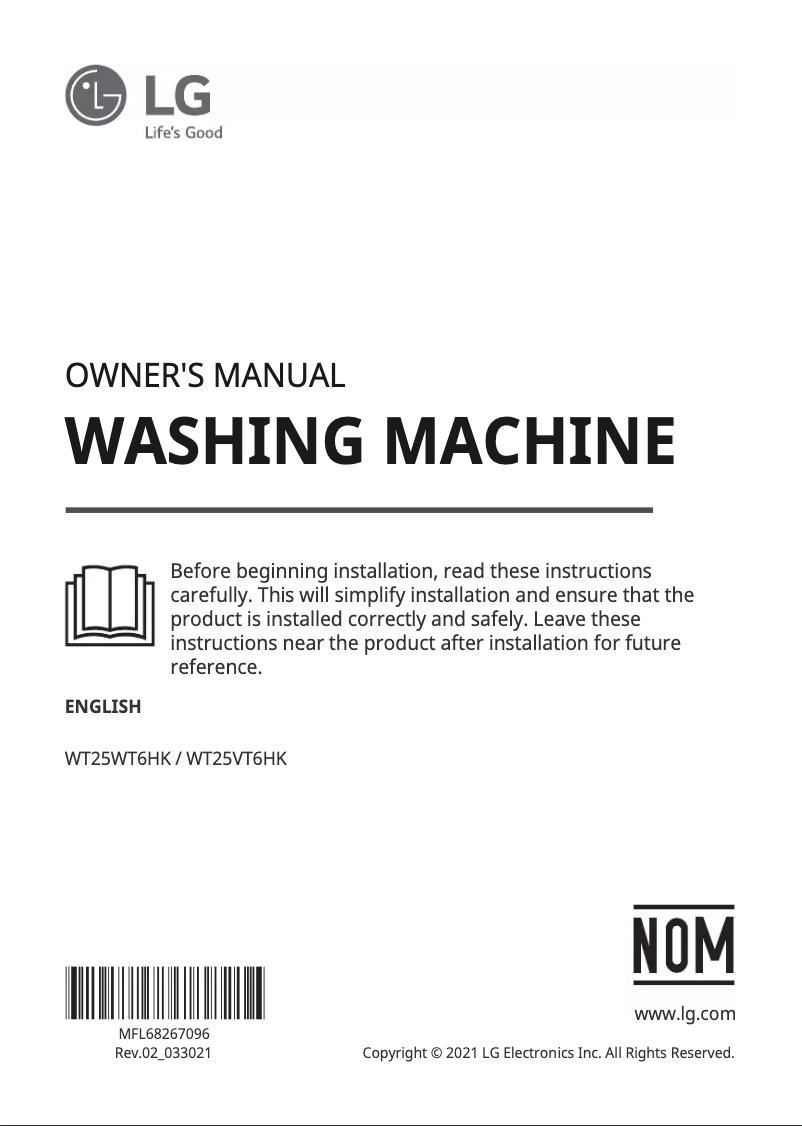 Page 1 de la notice Manuel utilisateur LG WT25WT6HK