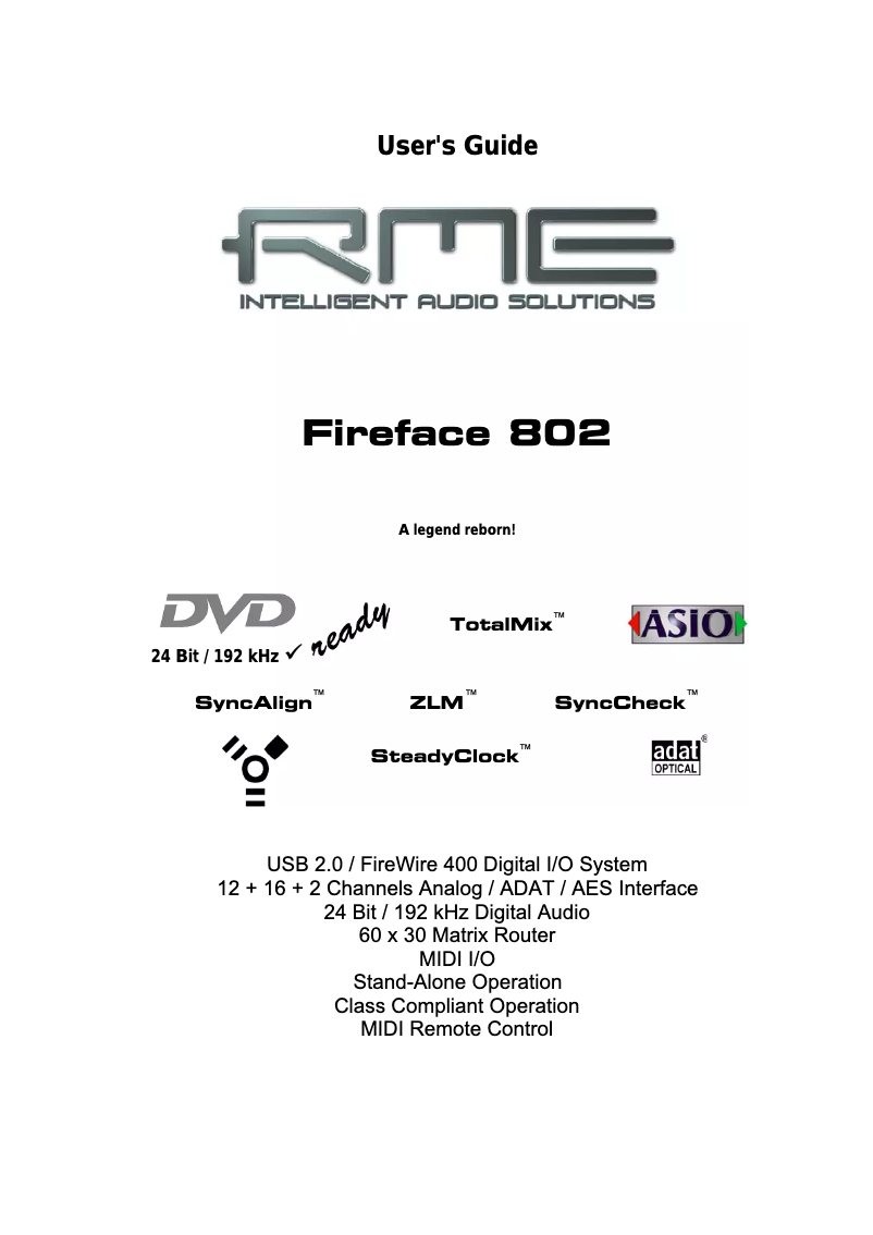 Page 1 de la notice Manuel utilisateur RME Fireface 802