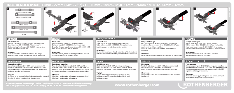 Page 1 de la notice Manuel utilisateur Rothenberger Tube Bender Maxi